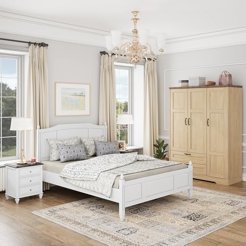 62" Wooden Armoire Wardrobe Closet with Mirror