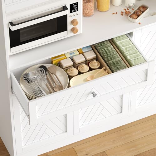 72” Tall Kitchen Pantry Storage Cabinet with Painted Strip Door