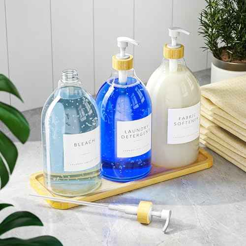 3 Pack White Liquid Laundry Detergent Dispenser with Bamboo Tray