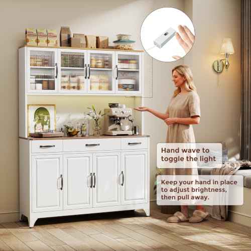 74.8" Tall Metal Pantry Cabinet with Charging Station & LED Light