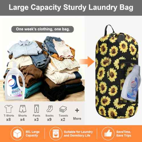 Laundry Bag Backpack Durable Laundry Bag with Shoulder Straps and Mesh Pockets Portable Laundry Hamper Dirty Clothes Bag for College