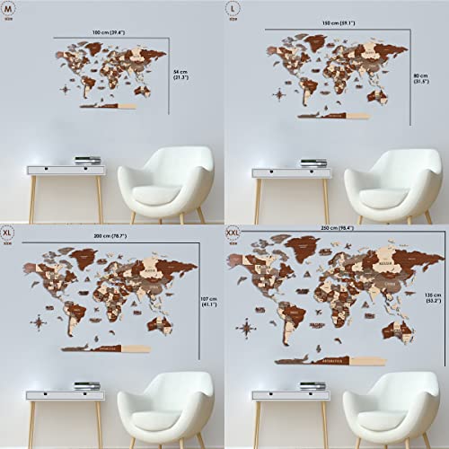 Multilayer 3D Wooden World Map