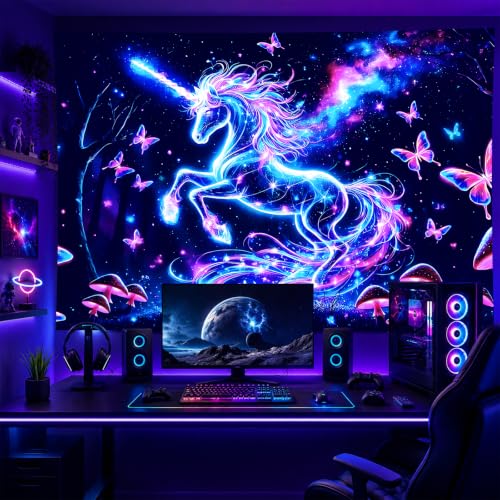 Blacklight Tapestry Galaxy Butterfly Room Decor 78 x 59 Inch