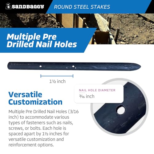 12" Round Steel Concrete Form Stakes with Nail Holes