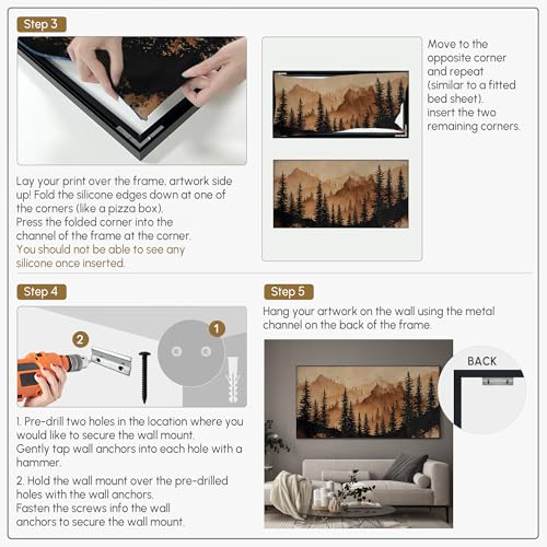 36"x72" Extra Large Framed Wall Art Rustic Mountain Pine Forest Silhouette in Warm Earth Tones for Home Living Room Bedroom Decor
