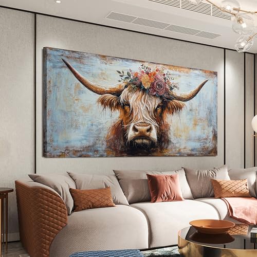 Canvas Wall Art Decor Oversized Wall Art Picutures for Living Room Highland Cow Wall Art Prints Large Vintage Wall Art Decor Canvas Art Wall Decor Artwork for Walls Home Bedroom Office Decorations 39" X 78"