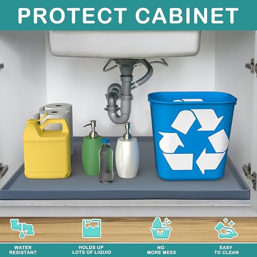 Waterproof Silicone Under Sink Mat 31'' x 19'' Shelf Liner for Kitchen and Bathroom
