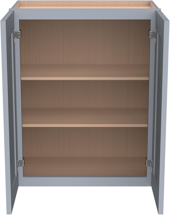 Wall-Mounted Cabinet – Solid Wood Shaker Style Medicine Cabinet with Adjustable Shelves & Soft-Close Doors for Bathroom, Kitchen, and Office Storage (Grey, 36" W x 12" D x 30" H)
