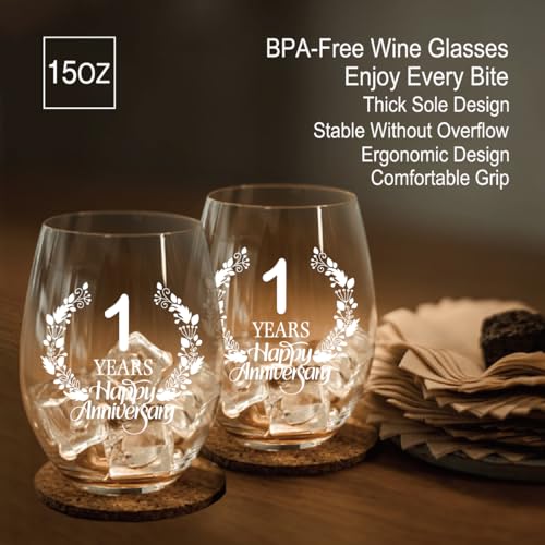 1 Years Happy Anniversary Wine Glass Set of 2 (2 Count)