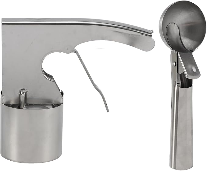 Ice Cream Scoop Set, Stainless Steel Ice Cream Scoop with Trigger Release, Ic-e Crea-m Ball Making Scooper Old Time Cylindrical Scooper for Fruits Mashed Potatoes(COLOR:Silver)