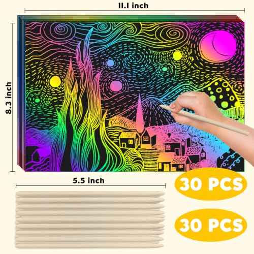 60Pcs Rainbow Scratch Drawing Art Paper Craft Set for Kids Boys Girls (60 Count)