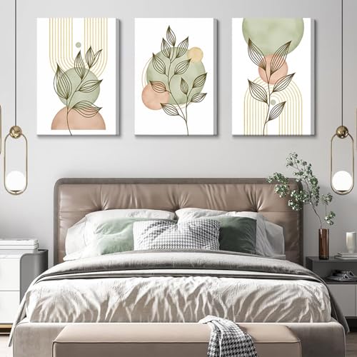 3Pcs Framed Sage Green Boho Canvas Wall Art (3 Count)