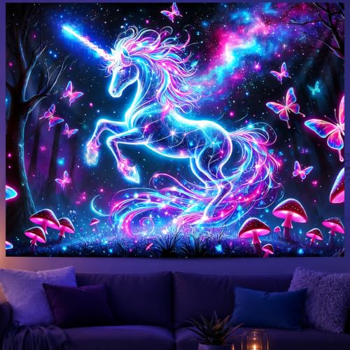 Blacklight Tapestry Galaxy Butterfly Room Decor 78 x 59 Inch