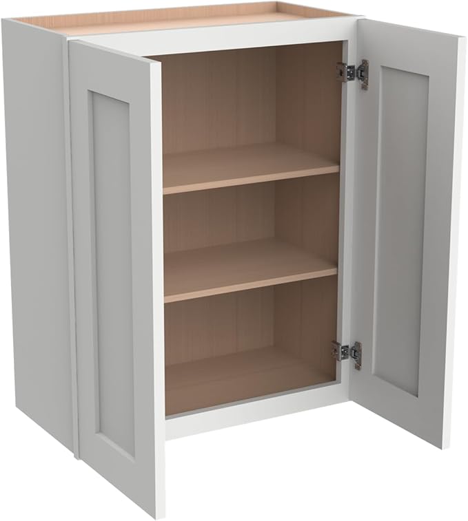 Wall-Mounted Cabinet – Solid Wood Shaker Style Medicine Cabinet with Adjustable Shelves & Soft-Close Doors for Bathroom, Kitchen, and Office Storage (Origami White, 33" W x 12" D x 36" H)