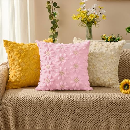 Spring Summer Pillow Covers 20x20 inch Set of 2 Pink Sunflower