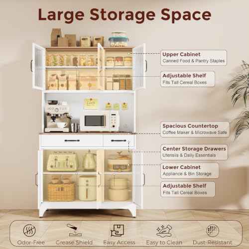 74.8" Tall Metal Pantry Cabinet with Charging Station & LED Light