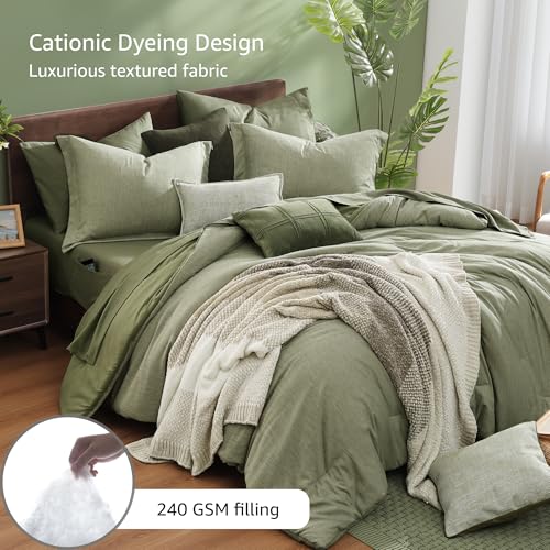 King Size Comforter Set Sage Green 7 Pieces Bed in a Bag
