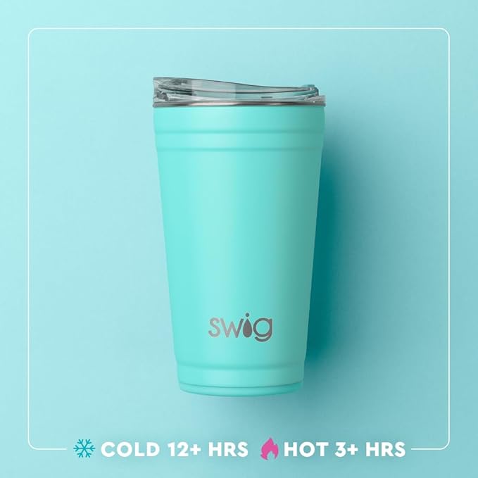 Swig Life 24oz Party Cup, Stackable Insulated Travel Coffee Tumbler with EZ Slider Lid, Cup Holder Friendly, Stainless Steel 24 oz Tumbler, Reusable Coffee Mug (Sun Chaser)