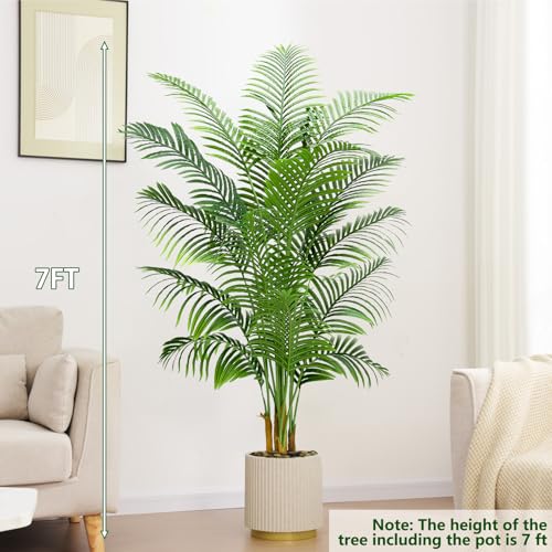 2 Pack Artificial Palm Tree Indoor Plant 7FT Tall Fake Tropical Palm Tree in Pot (2 Count)