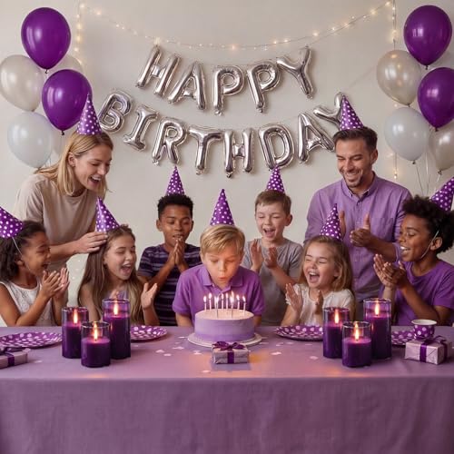 Purple Glass Flameless Candles (3 Count)