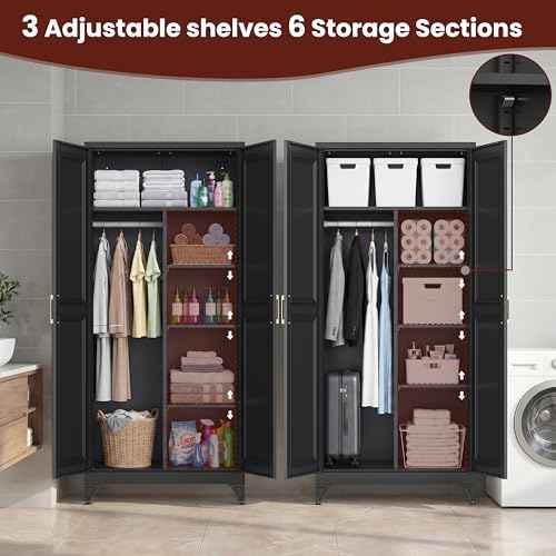 71" Tall Wardrobe Closet with 2 Doors and Hanging Rod