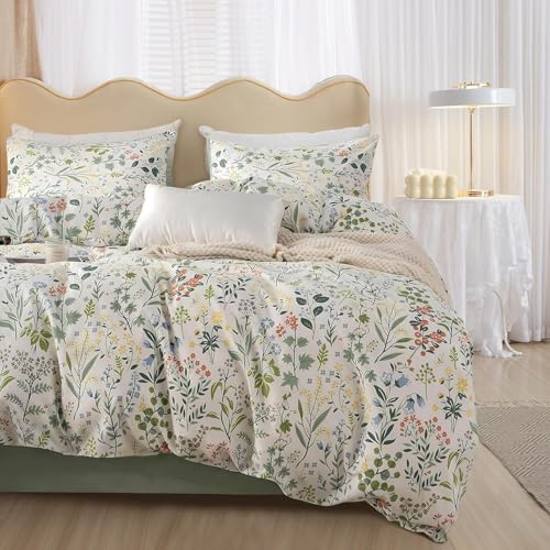 Botanical Floral Comforter Set Twin XL Fluffy Soft Garden Style Cute Floral Bedding Comforter Vintage Botanical Flowers Comforter with 2 Pillowcases Aesthetic Wildflower Cottagecore Comforter Set
