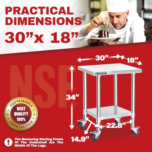 30x18 NSF Stainless Steel Cart Work Table