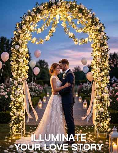 60LED Garland with White Camellia Lights Battery Operated Clear Wire