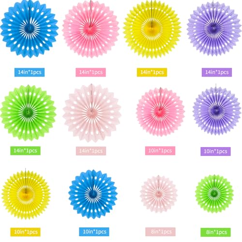 Honeycomb Round Paper Fans Macaron Hanging Party Decoration (12 Count)