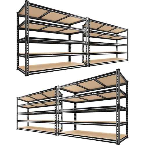 48" W Garage Shelving 3080LBS Storage Shelves 5 Tier Industrial Shelving Adjustable Metal Storage Shelves for Garage (4 Count)