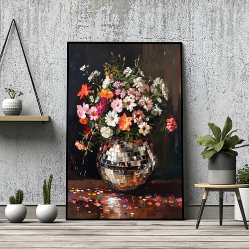 Colorful Moody Florals Disco Ball Wall Art