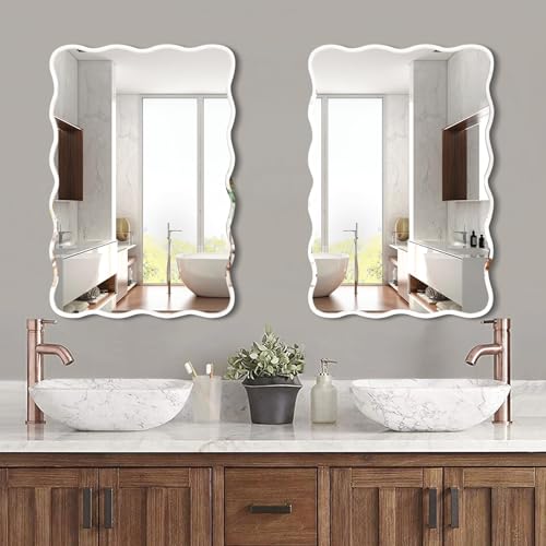 20x30 Inch Frameless Wavy Wall Mirror for Bathroom Sink