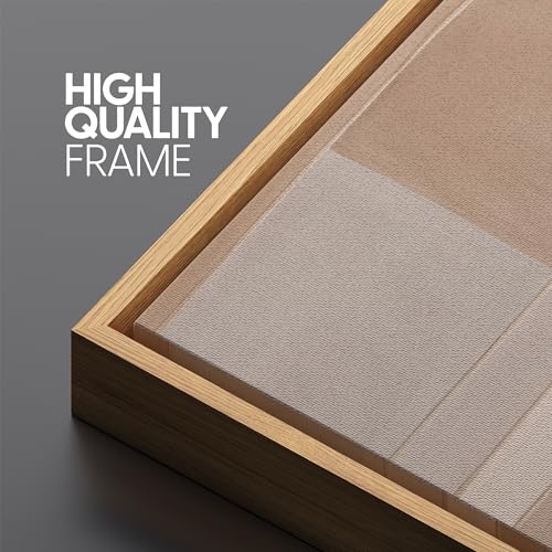Extra Large Framed Canvas Print Wall Art Abstract Beige and Taupe Geometric Mid