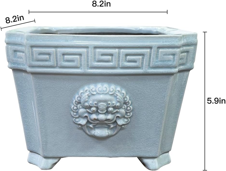 8-Inch Large Bonsai Pot Light Blue Water Bonsai Tree Ceramic Flower Pot Handmade