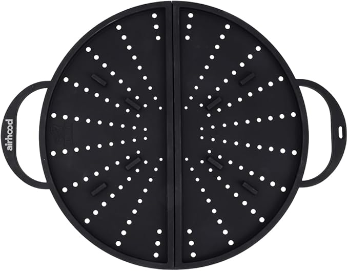 AirHood Silicone Splatter Screen – Foldable Grease Guard for Frying Pans & Induction Cookers – Heat-Resistant, BPA-Free, Dishwasher Safe, 2-in-1 Trivet & Splatter Screen - Black