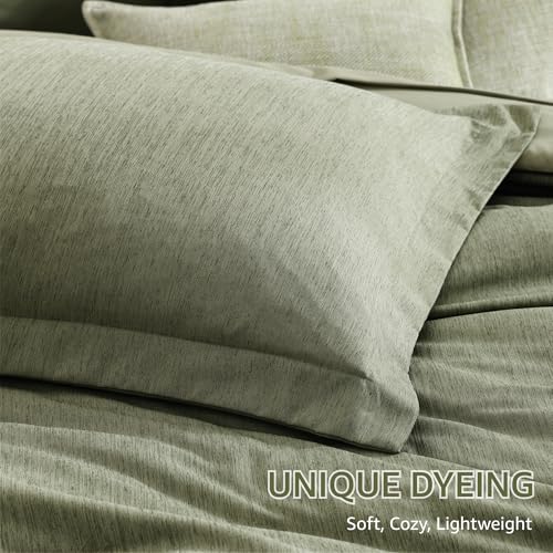 Queen Comforter Set Sage Green 7 Pieces Cationic Dyeing Bed in a Bag