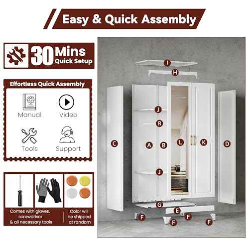 71" Tall Wardrobe Closet with Mirror and Doors