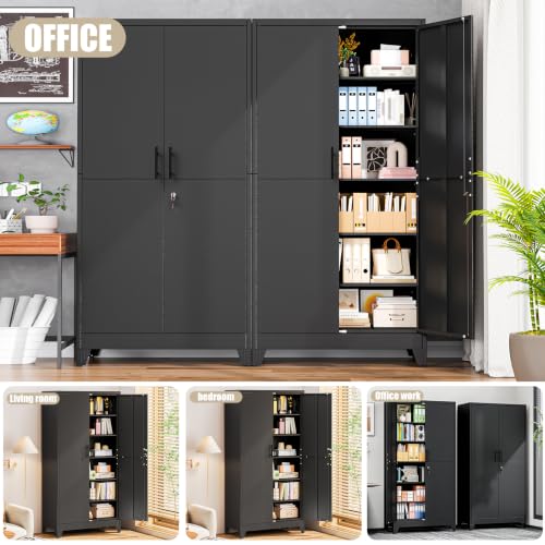Metal Kitchen Pantry Storage Cabinet with Lock Doors and Shelves