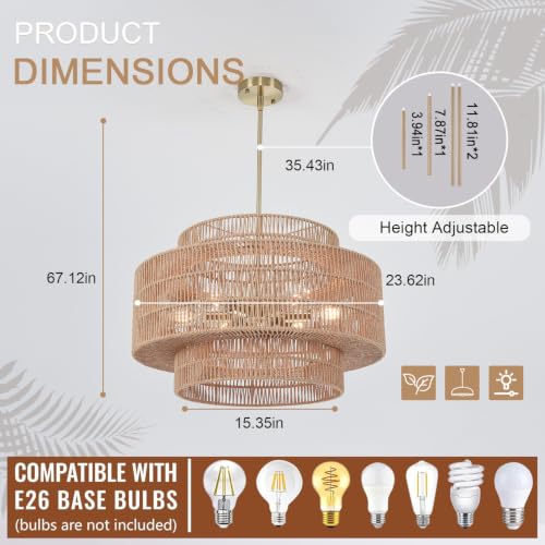 6-Light 3-Tier Rattan Chandelier