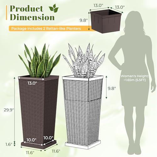 30" Front Porch Resin Rattan Tall Planters 2 Pack (2 Count)