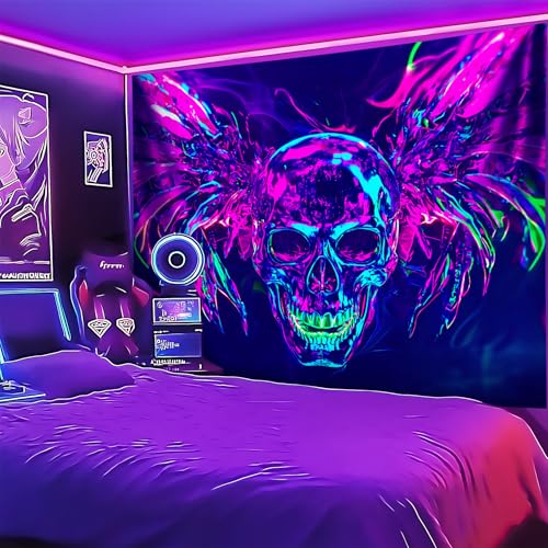 Blacklight Halloween Tapestry Horror Moon Night Scary Cemetery Pumpkin Lantern Halloween Tapestry Wall Hanging Skull Horror Poster Banners for Bedroom Livingroom