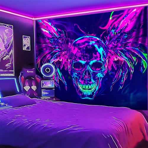 Blacklight Halloween Tapestry Horror Moon Night Scary Cemetery Pumpkin Lantern Halloween Tapestry Wall Hanging Skull Horror Poster Banners for Bedroom Livingroom
