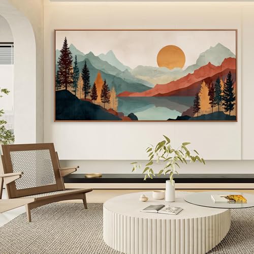 Large Abstract Boho Wall Art For Living Room Canvas Art Wall Decor Artwork Mountain Forest Landscapes Abstract Art Colorful Wall Art Painting Prints Home Wall Decor 29"×58" With Framed