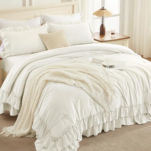 Ivory Ruffle Full Size Comforter Set