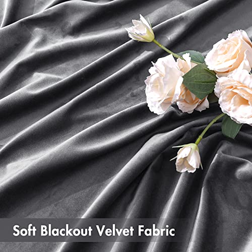 Grey Blackout Velvet Curtains Drapes 96 Inch Long 52"x96" Bedroom (2 Count)