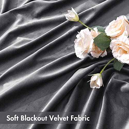 Grey Blackout Velvet Curtains Drapes 90 Inch Long 52"x90" Bedroom (2 Count)