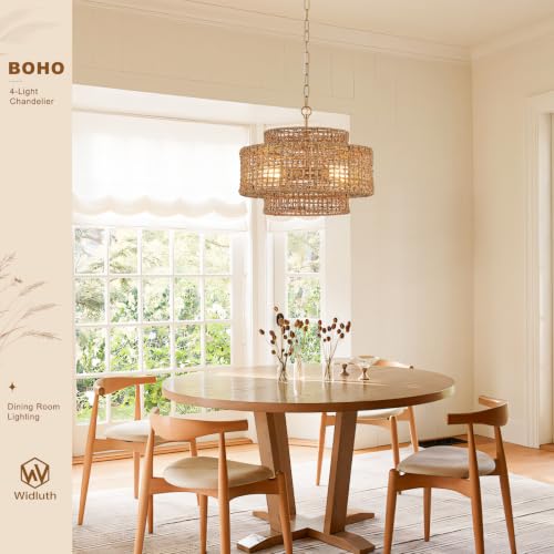 17.7" Gold Rattan Chandelier Light Fixture
