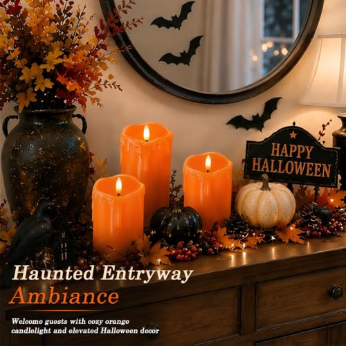 Orange Drip Real Wax Flameless Candles with Remote Timer