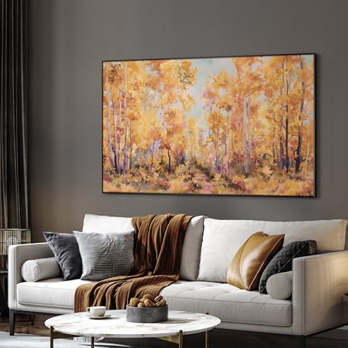 30"x60" Extra Large Framed Wall Art Golden Autumn Forest Path with Vibrant Foliage for Home Living Room Bedroom Decor