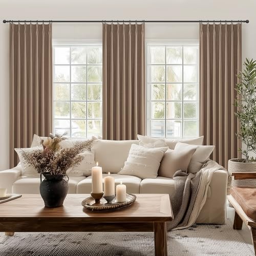 RustBrown Linen Pinch Pleated Curtains 100 Inches Long Heavy Duty Thermal Insulated Extra length Burg for Dining Room Total Blackout 48 (2 Count)